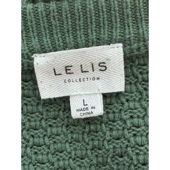 Anthropologie Le Lis Forest Green Boho Textured Knit Sweater Fringe Hem Womens L - Picture 3 of 8